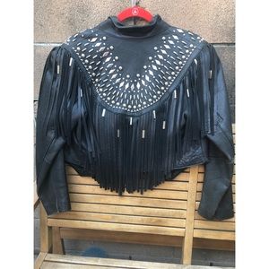 Studded Fringe Real Leather Jacket